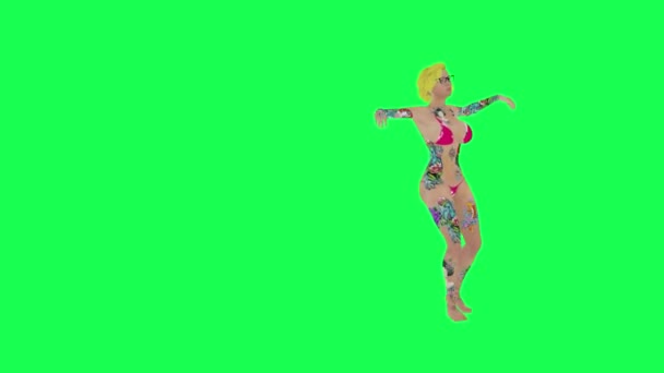Повна Татуйована Гаряча Блондинка Перерва Танцює Лівий Кут Ізольований Зелений — стокове відео