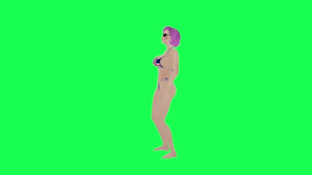 Сексуальная Чемпионка Бикини Британским Флагом Веселящаяся Одинокая Персонаж Зеленого Экрана — стоковое видео