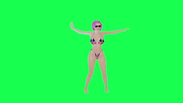 Sexy Woman British Flag Bikini Dancing Samba Left Angle Isolated — Stock Video