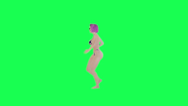 イギリスのホット女性 フラグビキニダンス サルサ右角隔離された緑のスクリーンキャラクター漫画かわいいクロマキー背景アニメーション — ストック動画
