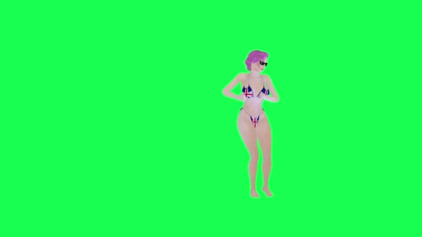 Гаряча Жінка Британському Прапорі Бікіні Співає Реп Ізольовані Лівий Кут — стокове відео