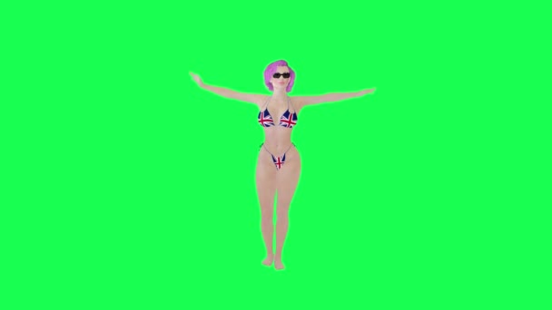 Hot Kvinde Britisk Flag Bikini Laver Jazz Dans Ret Vinkel – Stock-video