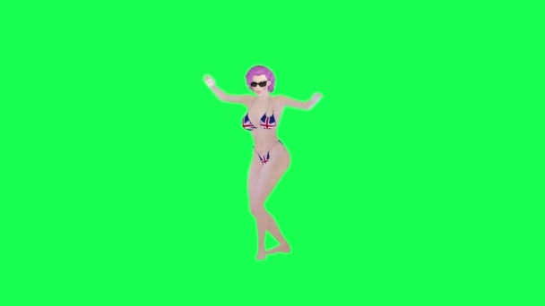 Mujer Caliente Inglaterra Bandera Bikini Baile Profesional Hip Hop Espalda — Vídeo de stock