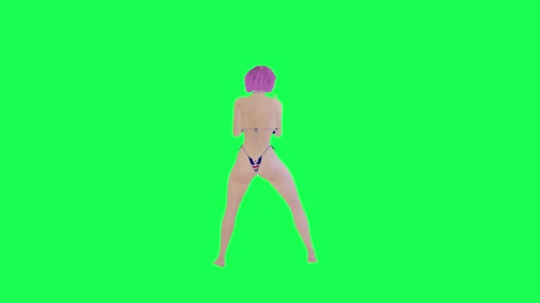 Roze Harige Vrouw Britse Vlag Bikini Dansen Schudden Heupen Geïsoleerde — Stockvideo