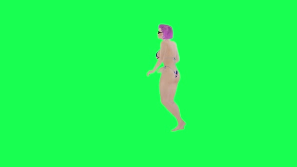 Sexy Roze Harige Vrouw Britse Vlag Bikini Dansen Capoeira Terug — Stockvideo