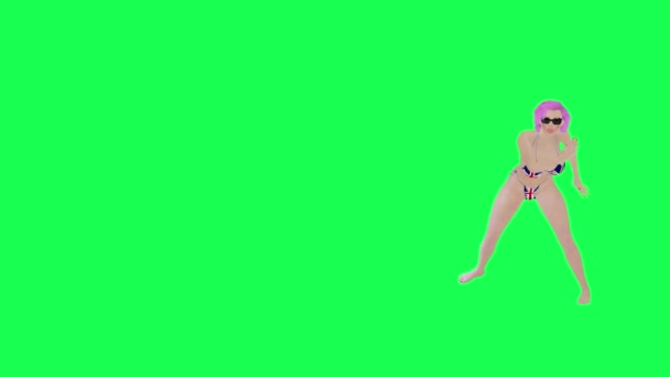 Mulher Cabelos Rosa Atraente Inglaterra Bandeira Biquíni Dança Capoeira Ângulo — Vídeo de Stock