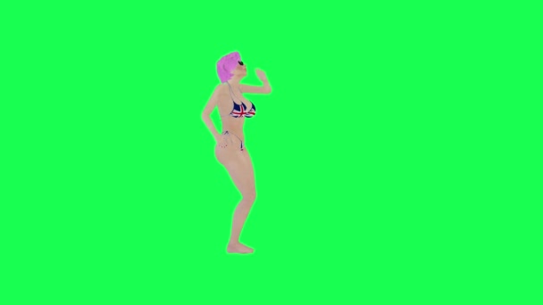 Sexy Rosa Dai Capelli Donna Inglese Bandiera Bikini Danza Hip — Video Stock