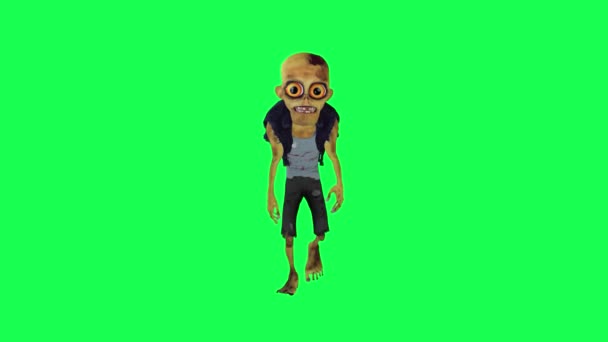 Cute Rendered Zombie Walking Front Angle Green Screen Cartoon Character — Stock Video