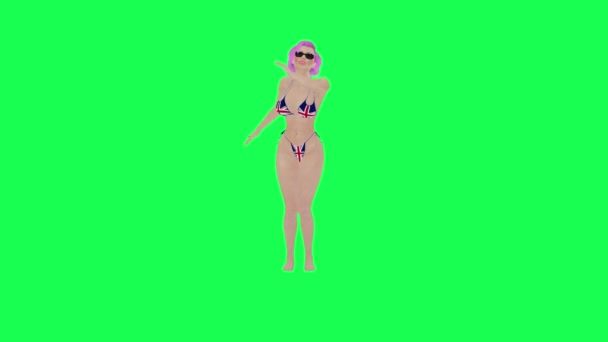 Sexet Lyserød Håret Kvinde Britisk Flag Bikini Dans Hip Hop – Stock-video