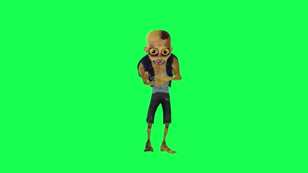 绿屏隔离3D僵尸等待与愤怒的前角卡通人物滑稽可爱的Cg渲染动画循环 — 图库视频影像