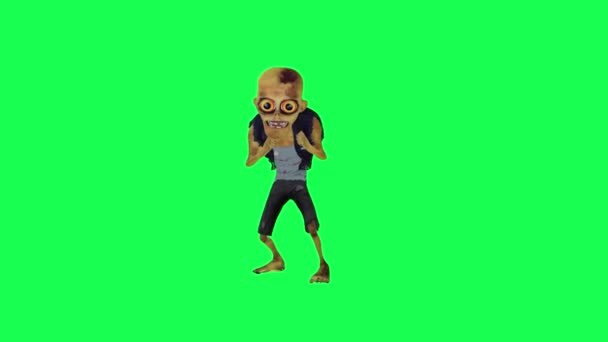 3D僵尸隔离绿色屏幕战斗前角卡通人物滑稽可爱的立方体渲染动画循环 — 图库视频影像