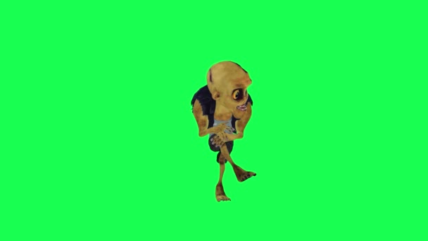 Дружелюбный Зомби Изолированный Зеленый Экран Сидящий Говорящий Передний Угол Мультипликационный — стоковое видео