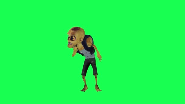 3D僵尸隔离绿色屏幕耳语前角卡通人物滑稽可爱的Cg渲染动画循环 — 图库视频影像
