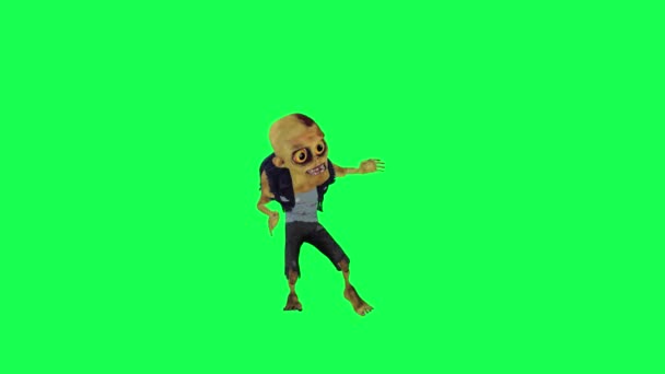 Απομονωμένο Zombie Πράσινη Οθόνη Χορό Tut Hip Hop Εμπρός Γωνία — Αρχείο Βίντεο
