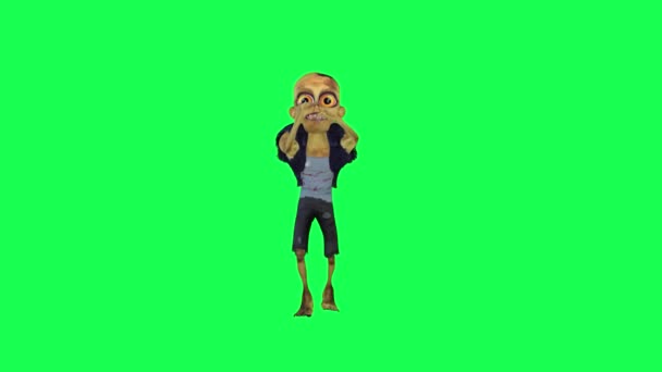 隔離された3Dゾンビ緑のスクリーンダンスチュートリアルヒップホップ左角度漫画キャラクター面白いかわいいCgレンダリングアニメーションループ — ストック動画