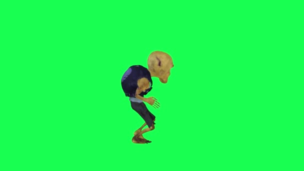 孤立的3D僵尸绿色荧幕舞裙嘻哈左角卡通人物滑稽可爱的Cg渲染动画循环 — 图库视频影像