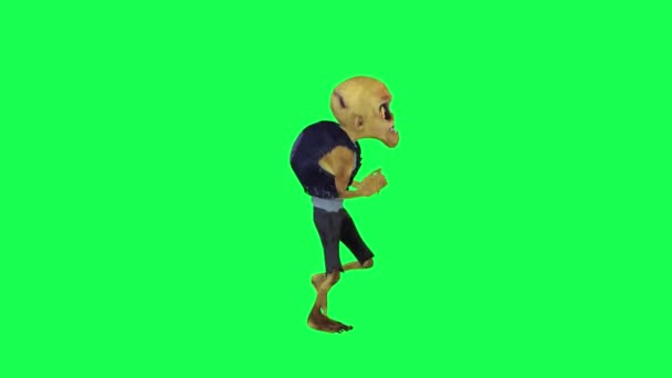 Pantalla Verde Aislado Zombi Corriendo Rápido Ángulo Izquierdo Personaje Dibujos — Vídeo de stock
