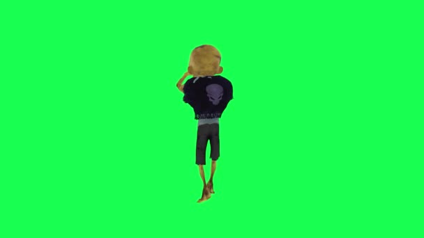 隔離された3Dゾンビ緑のスクリーンダンスチュートリアルヒップホップ右角漫画キャラクター面白いかわいいCgレンダリングアニメーションループ — ストック動画
