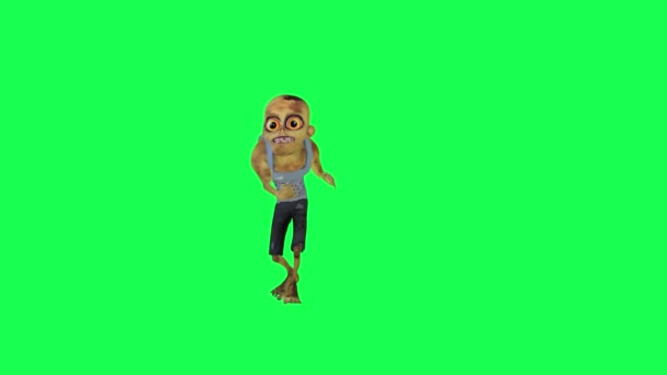 Zombie Izolované Zelené Obrazovce Tanec Salsa Zpět Úhel Kreslený Charakter — Stock video