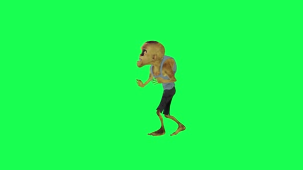 Zombie Isolado Verde Tela Dançando Salsa Ângulo Esquerdo Desenho Animado — Vídeo de Stock