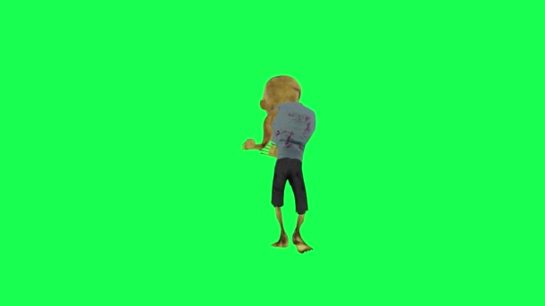 Зомби Изолированный Зеленый Экран Танцы Сальса Передний Угол Мультфильм Персонаж — стоковое видео