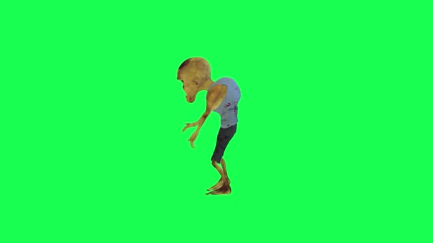Tipo Zumbi Isolado Verde Tela Dança Robô Hip Hop Ângulo — Vídeo de Stock