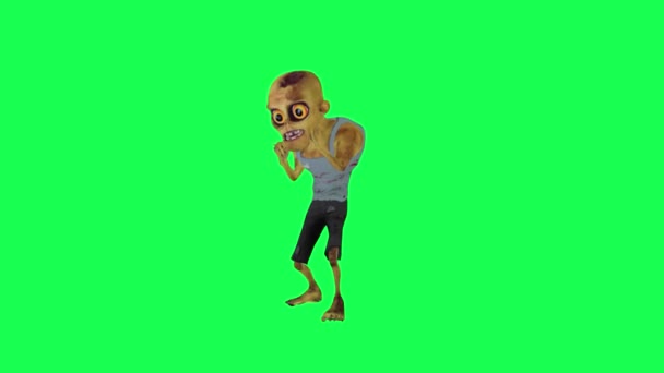 Zelená Obrazovka Izolované Animované Zombie Rapping Přední Úhel Karikatura Charakter — Stock video