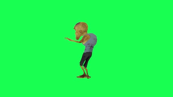 绿色屏幕3D动画僵尸跳专业嘻哈从直角卡通人物滑稽可爱的立方体渲染动画循环 — 图库视频影像