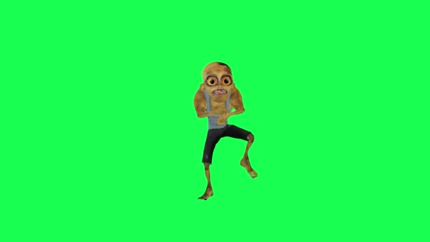 3D动画僵尸舞动着冈南风格的前角绿色荧幕卡通人物滑稽可爱的立方体渲染动画循环 — 图库视频影像