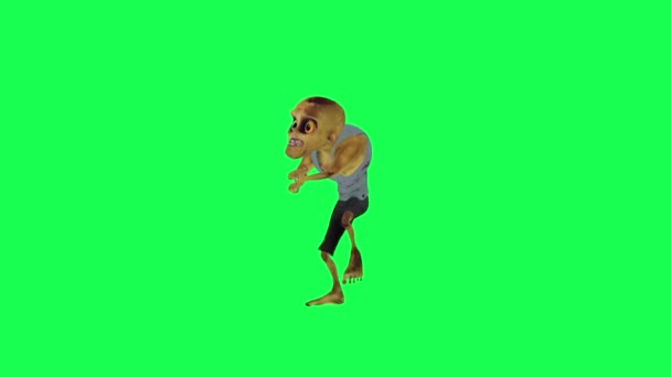 3Dアニメーションゾンビダンスギャングナムスタイル右角緑のスクリーンキャラクター面白いかわいいCgレンダリングアニメーションループ — ストック動画