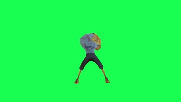 3D动画僵尸跳舞和欢呼后角绿色屏幕卡通人物滑稽可爱的Cg渲染动画循环 — 图库视频影像