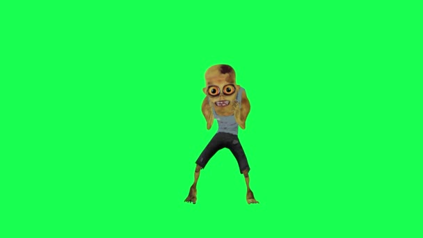 Анімований Зомбі Робить Курячий Танець Зелений Екран Передній Кут Мультфільму — стокове відео