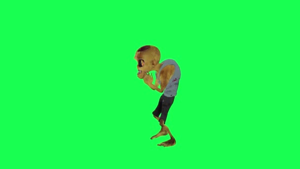 3D动画僵尸做鸡跳绿色屏幕直角卡通人物滑稽可爱的立方体渲染动画循环 — 图库视频影像