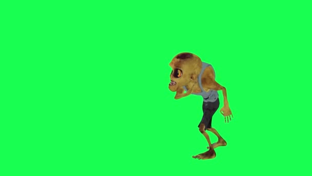 Мультяшний Зомбі Танцюючий Капоейра Зелений Екран Ізольований Під Прямим Кутом — стокове відео
