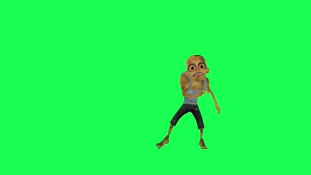 Kreskówka Zombie Break Taniec Zielony Ekran Odizolowany Przedni Kąt Kreskówka — Wideo stockowe