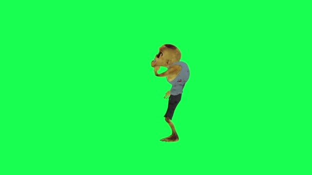 Τρομακτικό Ζόμπι Χορός Πράσινη Οθόνη Δεξιά Γωνία Χαρακτήρα Κινουμένων Σχεδίων — Αρχείο Βίντεο