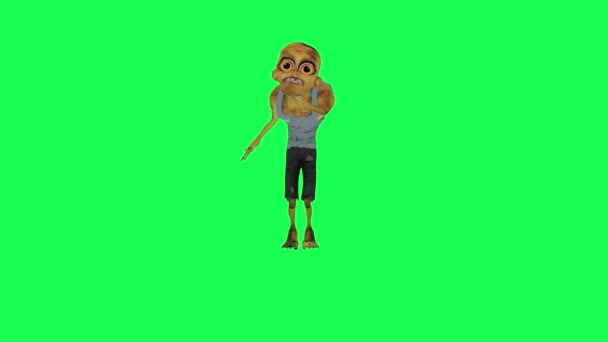 Engraçado Zumbi Dança Verde Tela Frontal Ângulo Desenho Animado Personagem — Vídeo de Stock