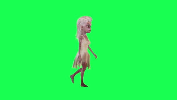 Kobieta Zombie Spacery Lewy Kąt Zielony Ekran Kreskówka Postać Śmieszne — Wideo stockowe