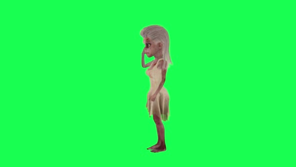 3D女兵僵尸向绿色屏幕直角卡通人物致敬滑稽可爱的Cg渲染动画循环 — 图库视频影像