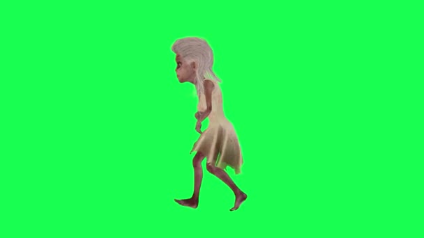 Animated Female Zombie Running Gets Sakit Kepala Green Screen Right — Stok Video