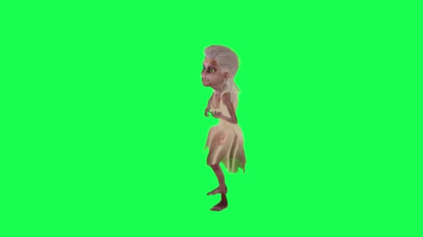 Kreskówka Zombie Kobieta Białej Sukience Gry Gitarze Zielony Ekran Prostokąt — Wideo stockowe