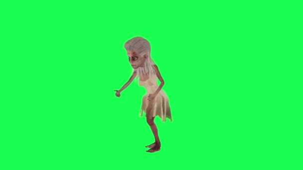 Rodzaj Zombie Kobieta Podlewanie Roślin Zielony Ekran Prostokąt Postać Kreskówki — Wideo stockowe