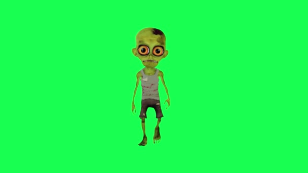 Zielony Ekran Dziecko Zombie Spacery Przedni Kąt Kreskówka Postać Śmieszne — Wideo stockowe