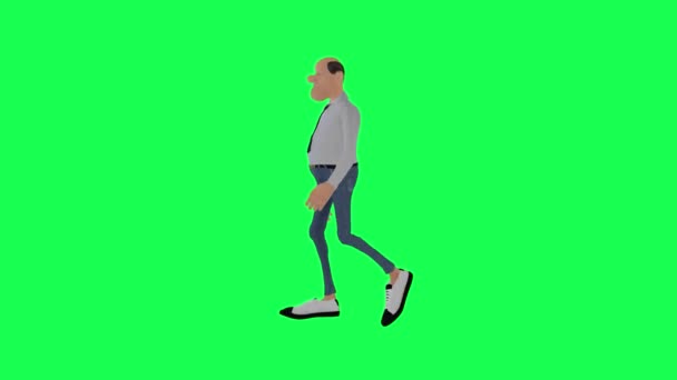 Green Screen Dünne Glatze Mann Fuß Rechtwinklig Cartoon Figur Lustig — Stockvideo