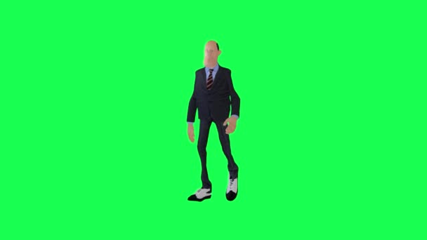 Πράσινη Οθόνη Φαλακρός Κοκαλιάρης Άνθρωπος Επίσημη Φθορά Περπάτημα Δεξιά Γωνία — Αρχείο Βίντεο