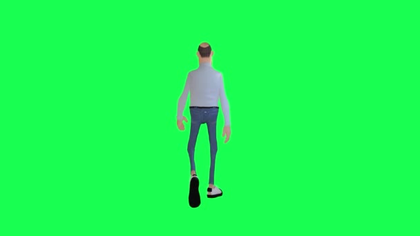 Zielony Ekran Chudy Łysy Człowiek Formalnym Garniturze Spacery Tyłu Kąt — Wideo stockowe