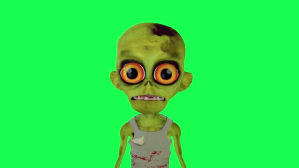 Baby Zombie Groen Scherm Praten Voorkant Hoek Geïsoleerde Cartoon Karakter — Stockvideo