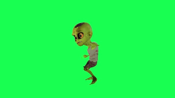 Criança Zombie Verde Tela Bobo Dança Isolado Ângulo Direito Desenho — Vídeo de Stock