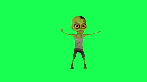 Zielony Ekran Słodkie Samba Taniec Zombie Odizolowany Przedni Kąt Kreskówka — Wideo stockowe