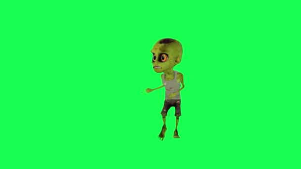 Engraçado Zumbi Criança Verde Tela Dançando Salsa Isolado Ângulo Direito — Vídeo de Stock